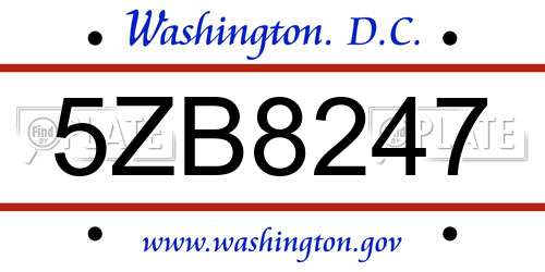 5ZB8247 District Of Columbia License Plate