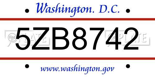 5ZB8742 District Of Columbia License Plate