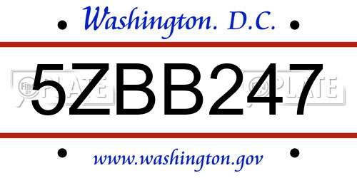 5ZBB247 District Of Columbia License Plate