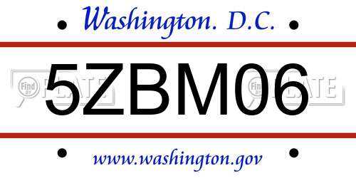 5ZBM06 District Of Columbia License Plate