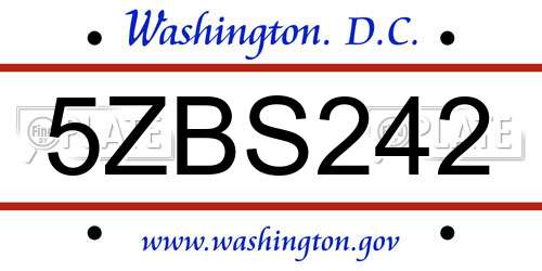 5ZBS242 District Of Columbia License Plate