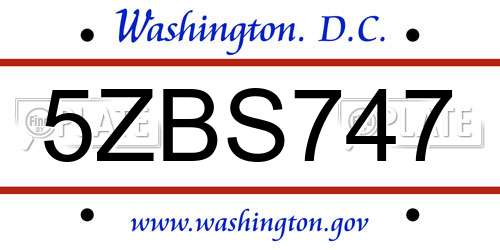 5ZBS747 District Of Columbia License Plate
