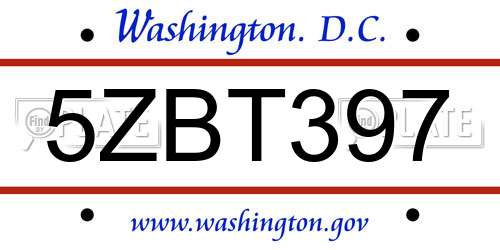 5ZBT397 District Of Columbia License Plate