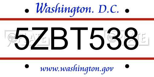 5ZBT538 District Of Columbia License Plate