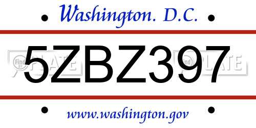 5ZBZ397 District Of Columbia License Plate