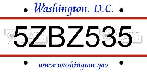 5ZBZ535 District Of Columbia License Plate