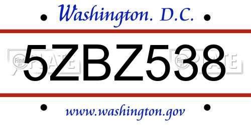 5ZBZ538 District Of Columbia License Plate