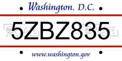 5ZBZ835 District Of Columbia License Plate