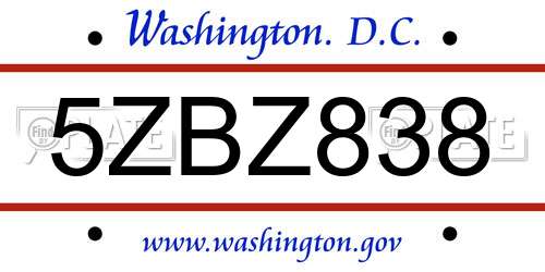 5ZBZ838 District Of Columbia License Plate