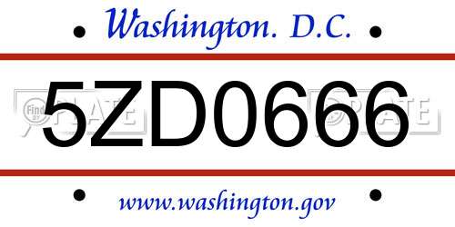5ZD0666 District Of Columbia License Plate