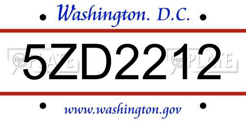 5ZD2212 District Of Columbia License Plate