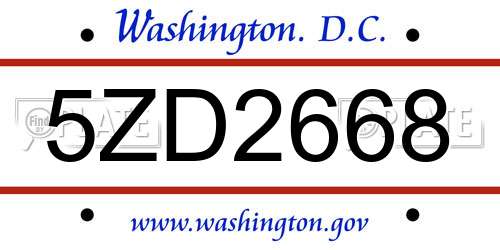 5ZD2668 District Of Columbia License Plate