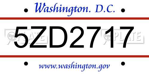 5ZD2717 District Of Columbia License Plate