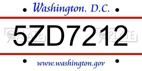 5ZD7212 District Of Columbia License Plate