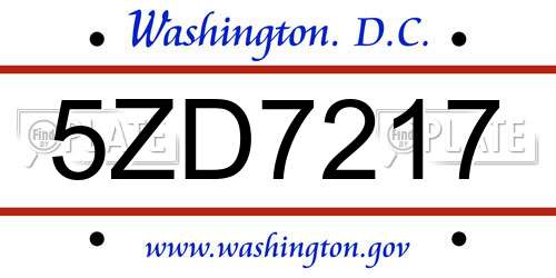 5ZD7217 District Of Columbia License Plate