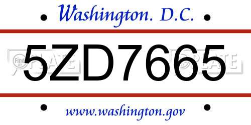 5ZD7665 District Of Columbia License Plate