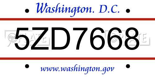 5ZD7668 District Of Columbia License Plate