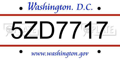 5ZD7717 District Of Columbia License Plate