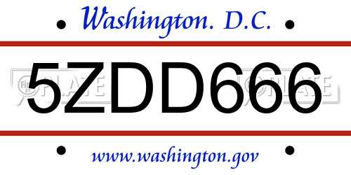 5ZDD666 District Of Columbia License Plate