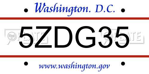 5ZDG35 District Of Columbia License Plate
