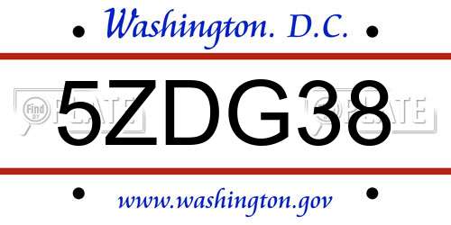 5ZDG38 District Of Columbia License Plate