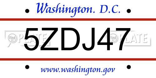 5ZDJ47 District Of Columbia License Plate