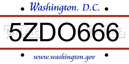 5ZDO666 District Of Columbia License Plate