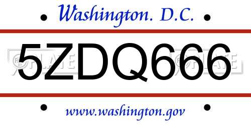 5ZDQ666 District Of Columbia License Plate