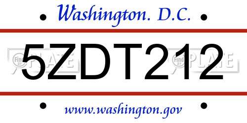 5ZDT212 District Of Columbia License Plate
