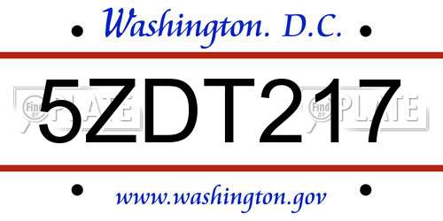 5ZDT217 District Of Columbia License Plate