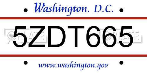 5ZDT665 District Of Columbia License Plate