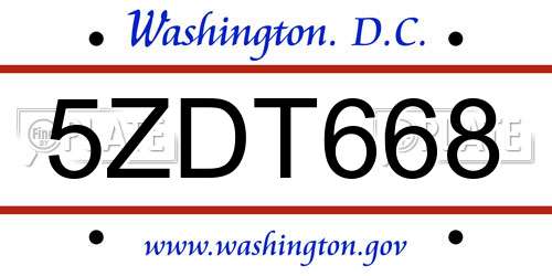 5ZDT668 District Of Columbia License Plate