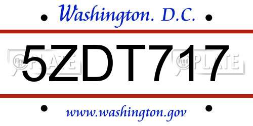 5ZDT717 District Of Columbia License Plate