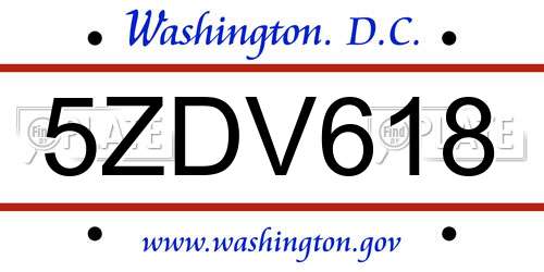 5ZDV618 District Of Columbia License Plate