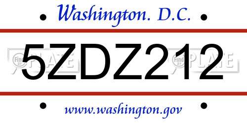5ZDZ212 District Of Columbia License Plate