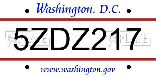 5ZDZ217 District Of Columbia License Plate