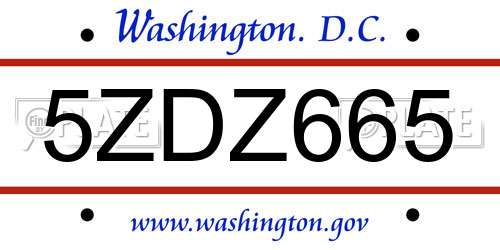 5ZDZ665 District Of Columbia License Plate