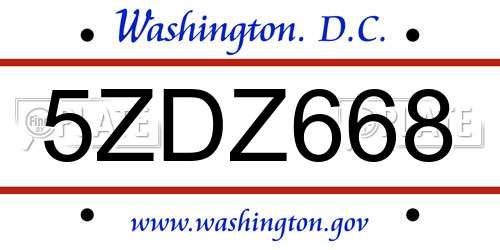 5ZDZ668 District Of Columbia License Plate
