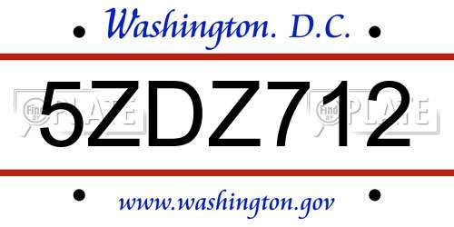 5ZDZ712 District Of Columbia License Plate