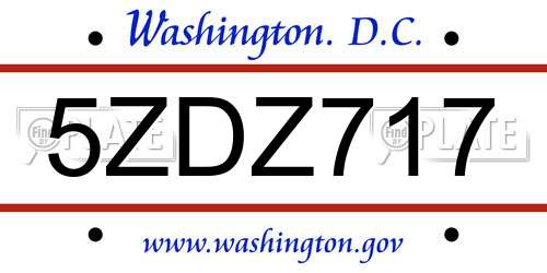 5ZDZ717 District Of Columbia License Plate