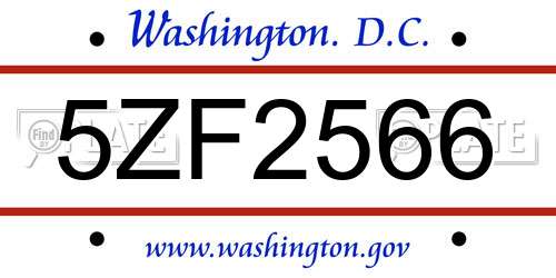 5ZF2566 District Of Columbia License Plate