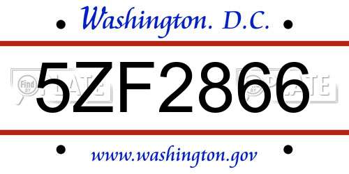 5ZF2866 District Of Columbia License Plate