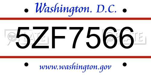 5ZF7566 District Of Columbia License Plate