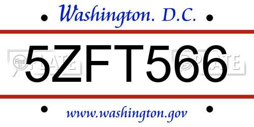5ZFT566 District Of Columbia License Plate