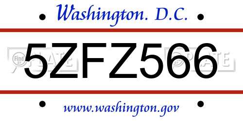 5ZFZ566 District Of Columbia License Plate