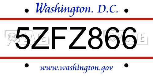 5ZFZ866 District Of Columbia License Plate