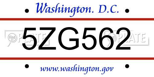 5ZG562 District Of Columbia License Plate