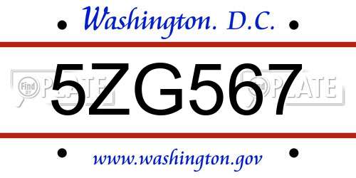 5ZG567 District Of Columbia License Plate
