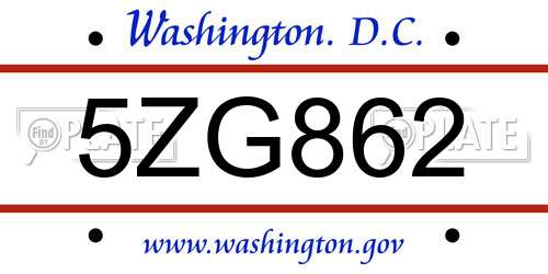 5ZG862 District Of Columbia License Plate