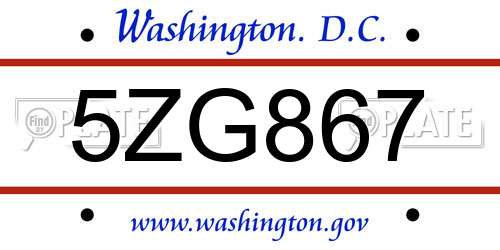 5ZG867 District Of Columbia License Plate